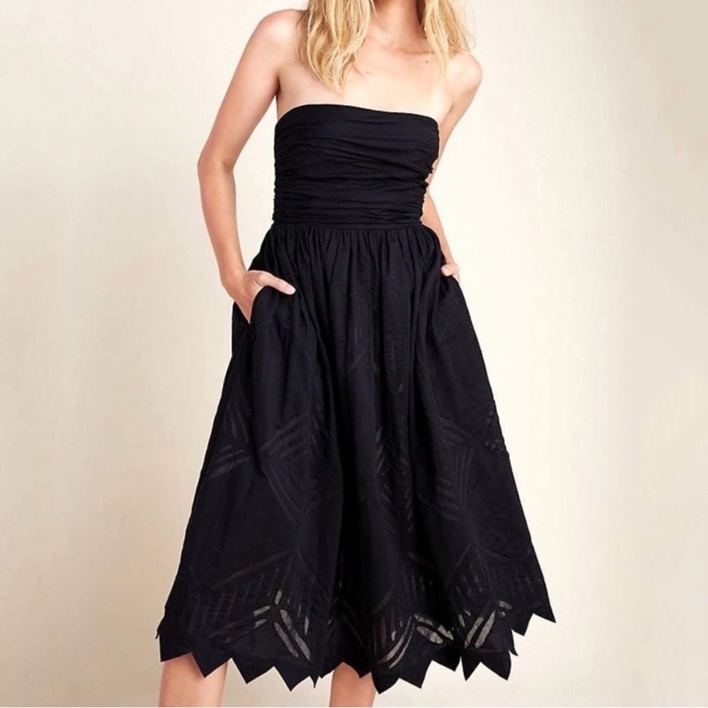 Anthropologie Black Strapless Midi Dress